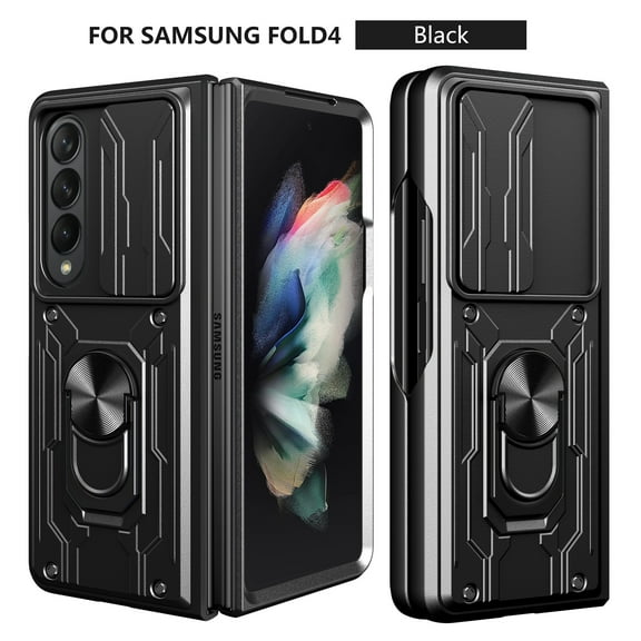 Case for Samsung Galaxy Z Fold5 with Camera Cover & Kickstand, Slide Lens Protection 360°Rotate Ring Hybrid Rugged Bumper Shockproof Case Cover for Samsung Z Fold 5 5G 7.3" 2023, Black