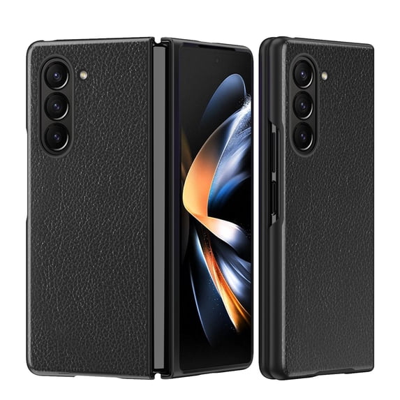 Case for Samsung Galaxy Z Fold5, Lychee Pattern Classic PU Leather + TPU Military Grade Shockproof Cover, Camera Lens Protection All-Inclusive Foldable Case for Samsung Galaxy Z Fold5, Black