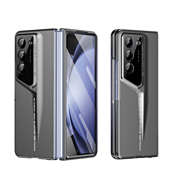 Case for Samsung Galaxy Z Fold5 with Tempered Glass Screen Protector and Camera Lens Protector, Hard PC Shockproof Anti-Fingerprint Slim Frosted Rugged Cover for Samsung Galaxy Z Fold5, Gray