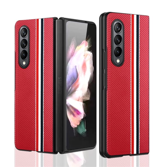 Case for Samsung Galaxy Z fold 4, Twill Pattern Slim Protective Cover for Samsung Galaxy Z fold 4, Skin-Friendly PU Leather+PC Military Grade Shockproof Lens Protection Case with Anti-Slip Strip,Red