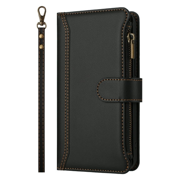 Case for Samsung M54 5G Classic Leather Phone Case with Detachable Wrist Strap Zipper Pocket Card Holder Kickstand Support Wireless Charging Shockproof Cover