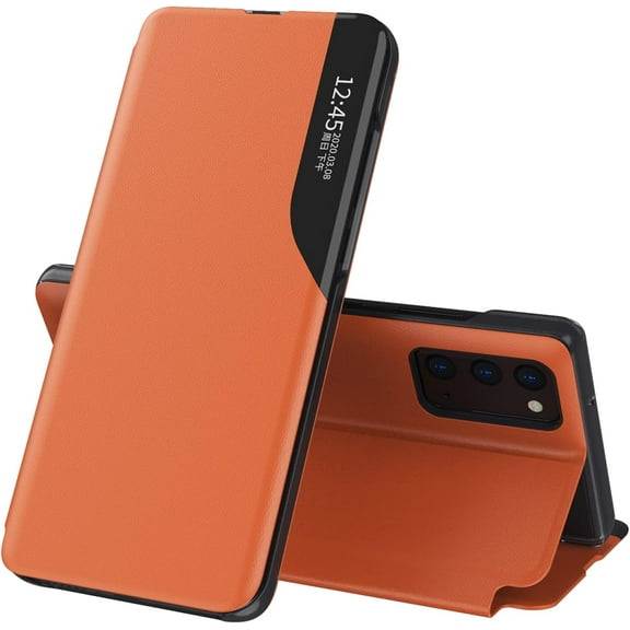 Case for Samsung Note 20 Ultra, Galaxy Note 20 Ultra Case Clear View Leather with Kickstand Magnetic Flip Case Women Men Protective Cover for Samsung Galaxy Note 20 Ultra,Windows Orange