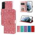 thumbnail image 1 of Case for Samsung S21,Premium PU Leather Magnetic Flip Wallet Case with Card Holder Cash Slot Lanyard Strap Kickstand Embossed Mandala Flower Pattern Cover for Samsung Galaxy S21, Rosegold, 1 of 12