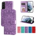 thumbnail image 1 of Case for Samsung S21,Premium PU Leather Magnetic Flip Wallet Case with Card Holder Cash Slot Lanyard Strap Kickstand Embossed Mandala Flower Pattern Cover for Samsung Galaxy S21, Purple, 1 of 12