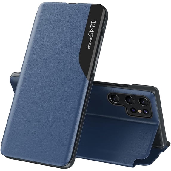 Case for Samsung S22 Ultra, Galaxy S22 Ultra Case Clear View Leather with Kickstand Magnetic Flip Case Women Men Shockproof Protective Cover for Samsung Galaxy S22 Ultra,Windows Blue