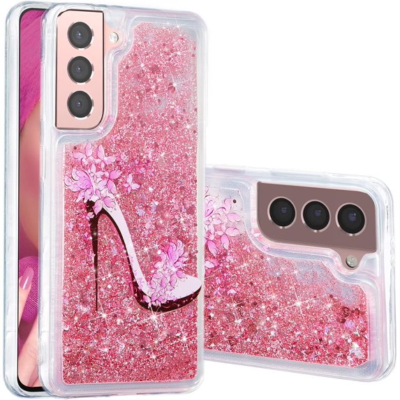 Case for Samsung S23 Plus, Galaxy S23 Plus Case Cute Pink Glitter Luxury Sparkle Liquid for Girls Women Quicksand Clear Soft TPU Protective Phone Case for Samsung S23 Plus Pink High Heel