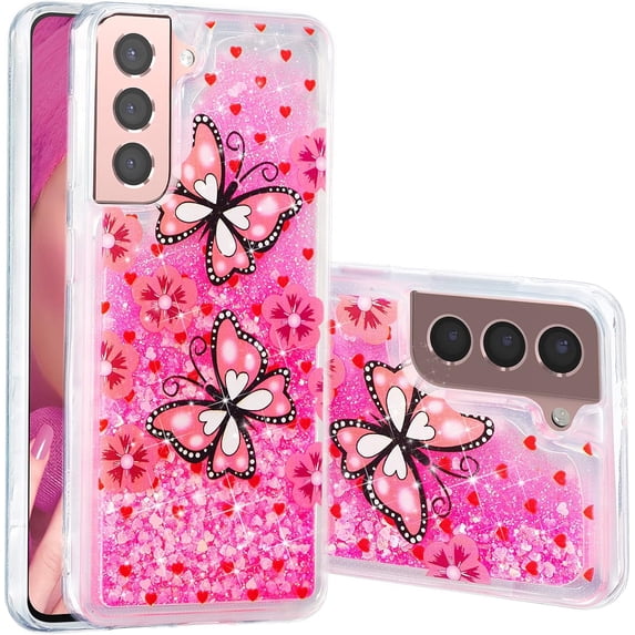 Case for Samsung S23 Plus, Galaxy S23 Plus Case Cute Pink Glitter Luxury Sparkle Liquid for Girls Women Quicksand Clear Soft TPU Protective Phone Case for Samsung S23 Plus Pink Butterfly