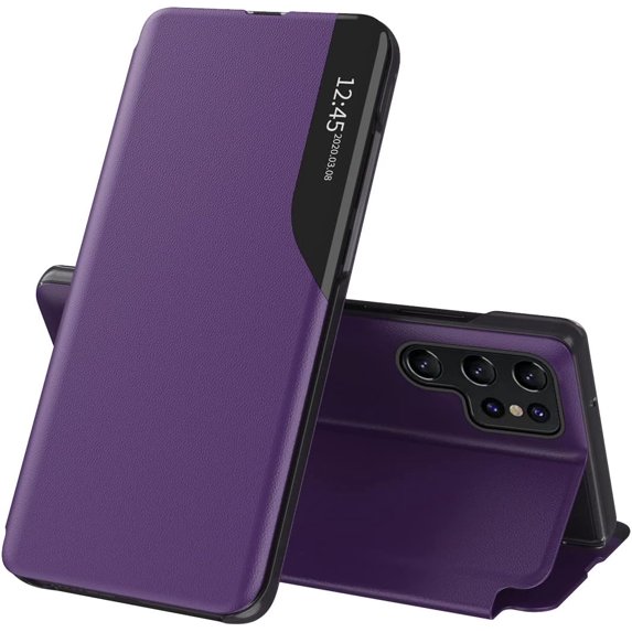 Case for Samsung S23 Ultra, Galaxy S23 Ultra Case Clear View Leather with Kickstand Magnetic Flip Case Women Men Shockproof Protective Cover for Samsung Galaxy S23 Ultra,Windows Purple