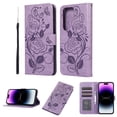 thumbnail image 1 of Case for Samsung S23 Ultra Wallet Case for Women Card Holder Butterfly Embossed Clover Rose Flower Flip PU Leather Magnetic Phone Cover Kickstand Lanyard for Samsung Galaxy S23 Ultra, Purple, 1 of 8