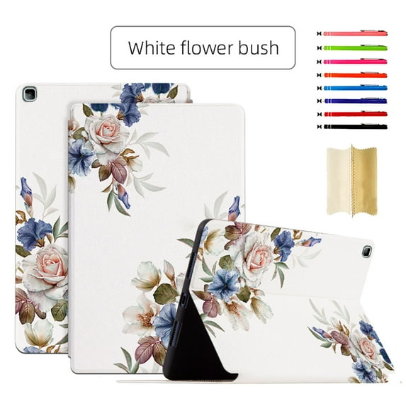 Case for Samsung Tab A7 10.4 2020, Slim Lightweight Smart Shell Multi-angle Viewing Kickstand Cover with Flower Pattern Magnetic Folio Case for Galaxy Tab T500/T505/T507,White Flower Bush