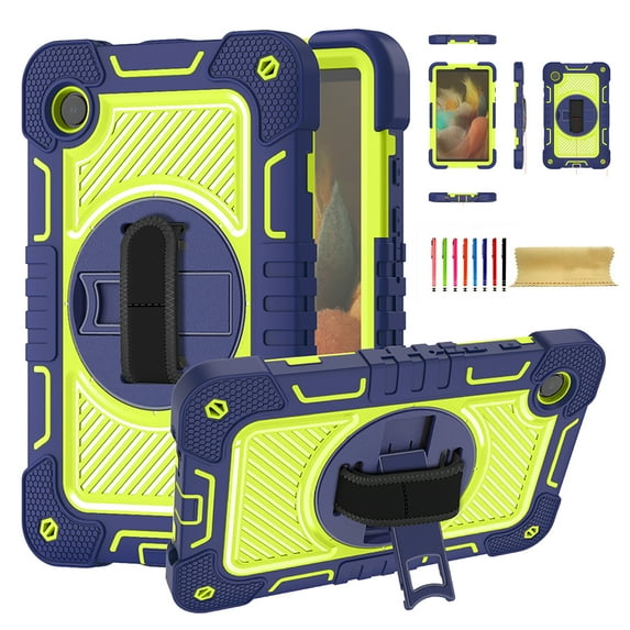 Case for Samsung Tab S7 Plus 12.4"(2020)/S8 Plus/S7 FE,Heavy Duty Rugged Shockproof Anti-fall Protective Case Cover with Rotating Kickstand, Carrying Shoulder Strap, Handle Hand Strap,A