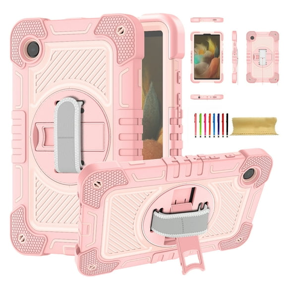 Case for Samsung Tab S7 Plus 12.4"(2020)/S8 Plus/S7 FE,Heavy Duty Rugged Shockproof Anti-fall Protective Case Cover with Rotating Kickstand, Carrying Shoulder Strap, Handle Hand Strap,C