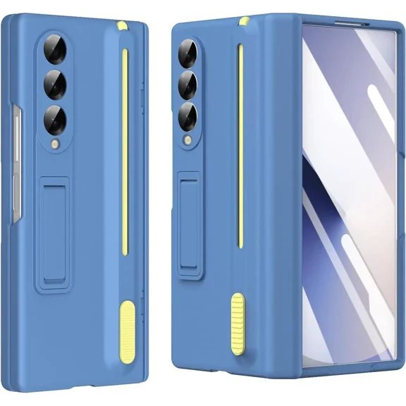 Case for Samsung Z Fold 4 with S Pen Holder & Stylus and Hidden Kickstand,Protective Hinge Screen Protector Matte Phone Cover for Samsung Galaxy Z Fold 4 Case with S Pen Slot and Stand