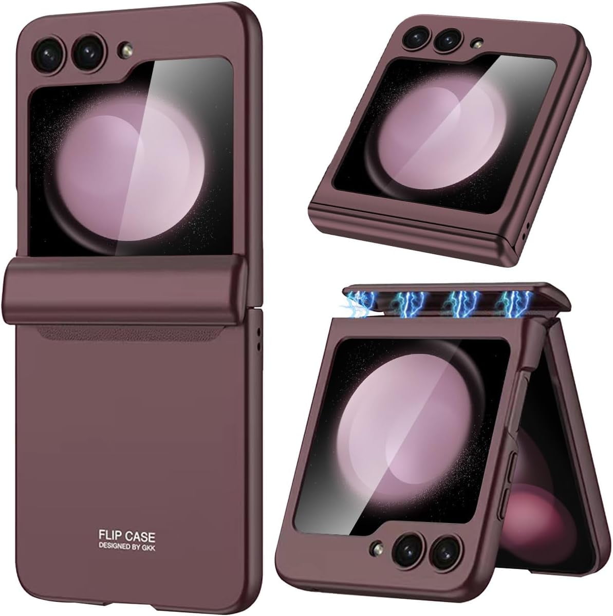 Case for Samsung flip 5 case with Hinge Protection, Galaxy Z Flip 5 Case Screen Protector Slim Folding Free Anti-Drop Shockproof Magnetic Hinge Case for Galaxy Z Flip 5 Case (Wine)