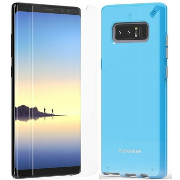 Case and Screen Protector for Note 8, PureGear [Aqua Blue] SlimShell Hard Cover AND Tech21 ImpactShield Full-Size Display Guard for Samsung Galaxy Note 8 (SM-N950)