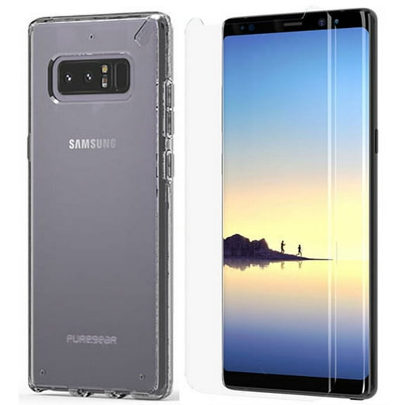 Case and Screen Protector for Note 8, PureGear [Clear] SlimShell Hard Transparent Cover AND Tech21 ImpactShield Full-Size Display Guard for Samsung Galaxy Note 8 (SM-N950)