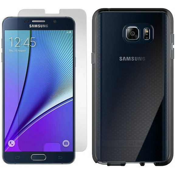 Case/Screen Protector for Note 5, Tech21 Black/Smoke Evo Check [ANTI-SHOCK] Cover   PureGear Tempered Glass Screen Guard for Samsung Galaxy Note 5