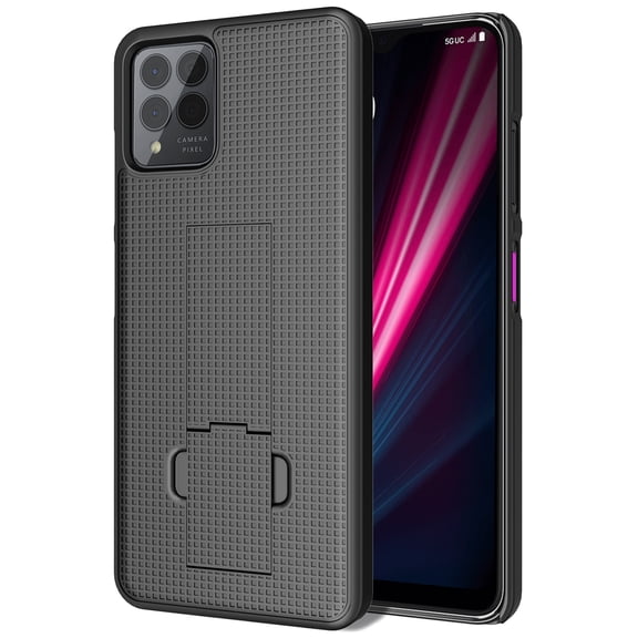 Case with Stand for T-Mobile REVVL 6X Pro 5G (2023) / REVVL 6 Pro 5G (2022), Nakedcellphone [Grid Texture] Slim Hard Shell Phone Protector Cover with Kickstand
