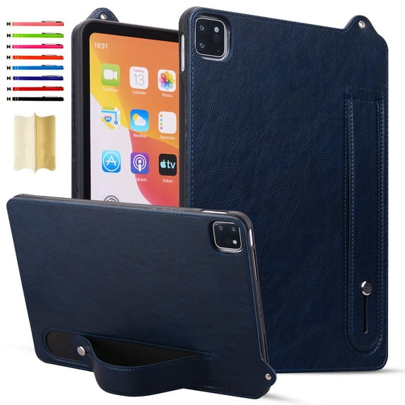 Case with Stand for iPad Air 11 inch M2 Case Air 6th Generation 2024 - Durable PU Leather Cover with Auto Sleep Wake, Card Slot, Hand Strap Feature For Apple iPad Air 11 (2024),Blue