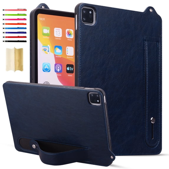 Case with Stand for iPad Air 13 Inch Case M2 (2024) - Durable PU Leather Cover with Auto Sleep Wake, Card Slot, Hand Strap Feature For Apple iPad Air 13 (2024),Blue