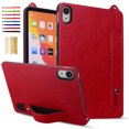 thumbnail image 1 of Case with Stand for iPad Mini 7 2024 (A17 Pro) & Mini 6 2021 (A2567, A2568, A2569) - Durable PU Leather Cover with Auto Sleep Wake, Card Slot, Hand Strap Feature For iPad mini6/mini7,Red, 1 of 5