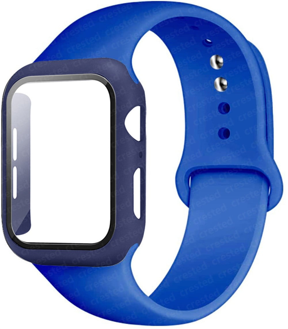Case Strap Compatible with Apple Watch Bands 40mm 44mm 38mm 42mm Silicone Smartwatch Strap Wrist Band and PC Screen Protector Cover iWatch 3 4 5 6 SE Wristbands Royal Blue Walmart