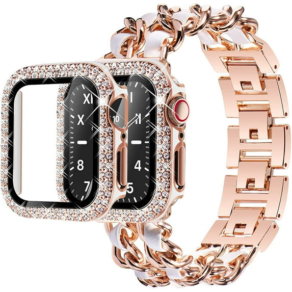 Case+Strap for Apple watch band 41mm 38mm 44mm 45mm 42mm 40mm Metal Watchband Cuban Link Bracelet iWatch serie 3 5 6 SE 7 8