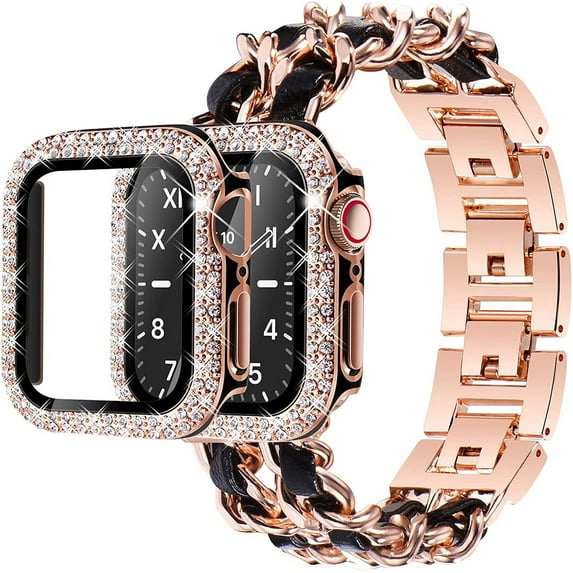 Case+Strap for Apple watch band 41mm 38mm 44mm 45mm 42mm 40mm Metal Watchband Cuban Link Bracelet iWatch serie 3 5 6 se 7
