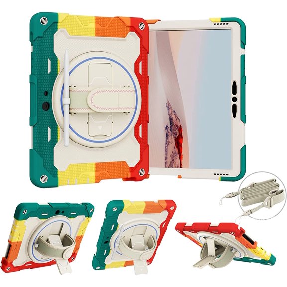 Case for Surface Go 3 Case 2021, Surface Go 2 Case 2020, Surface Go Case 2018, Heavy Duty Shockproof Case with Screen Protector, Rotating Handle Stand, Pencil Holder, Shoulder Strap