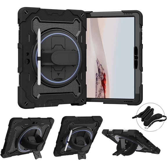 Case for Surface Go 3 Case 2021, Surface Go 2 Case 2020, Surface Go Case 2018, Heavy Duty Shockproof Case with Screen Protector, Rotating Handle Stand, Pencil Holder, Shoulder Strap