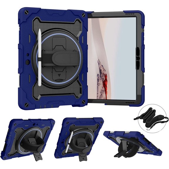Case for Surface Go 3 Case 2021, Surface Go 2 Case 2020, Surface Go Case 2018, Heavy Duty Shockproof Case with Screen Protector, Rotating Handle Stand, Pencil Holder, Shoulder Strap