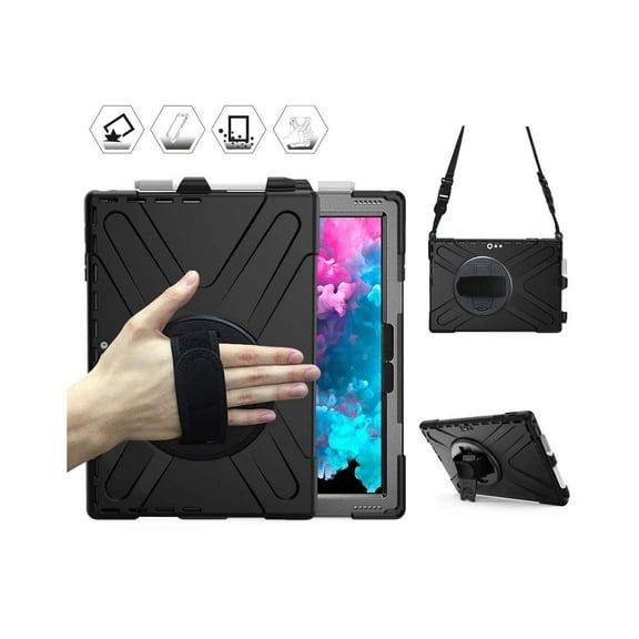 Case for Surface Pro 7 Plus / Pro 7 / Pro 6 / Pro 5 / Pro 4 / Pro LTE, Full Body Protective Case, 360 Degree Rotatable Heavy-Duty Cover with Hand Strap, Shoulder Belt and Kickstand
