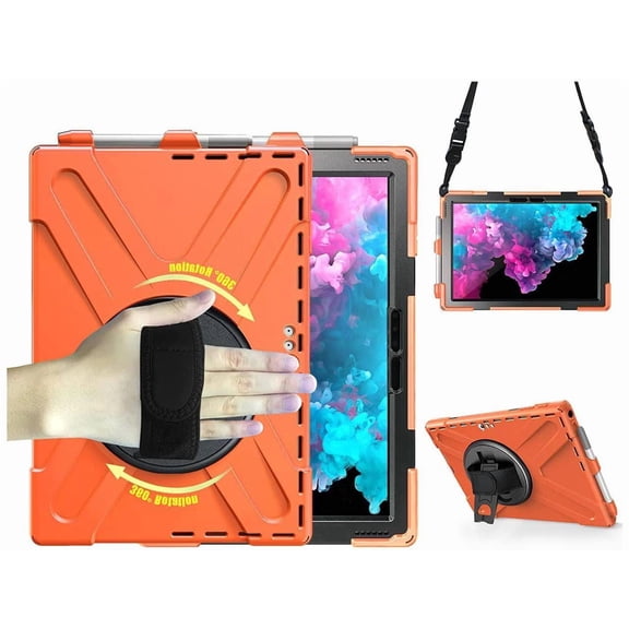 Case for Surface Pro 7 Plus / Pro 7 / Pro 6 / Pro 5 / Pro 4 / Pro LTE, Full Body Protective Case, 360 Degree Rotatable Heavy-Duty Cover with Hand Strap, Shoulder Belt and Kickstand