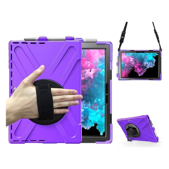 Case for Surface Pro 7 Plus / Pro 7 / Pro 6 / Pro 5 / Pro 4 / Pro LTE, Full Body Protective Case, 360 Degree Rotatable Heavy-Duty Cover with Hand Strap, Shoulder Belt and Kickstand