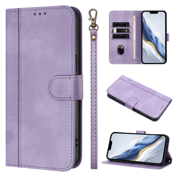 Case for TCL 201 Wallet Phone Cover with Wrist Strap, Card Slots and Cash Pocket, PU Leather Magnetic Closure and Anti-Drop Stand Flip Protective Shockproof Case