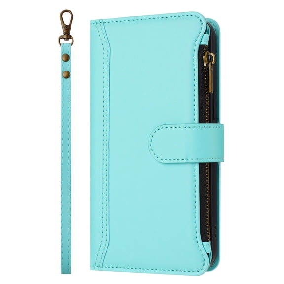 Case for TCL 306 Classic Leather Phone Case with Detachable Wrist Strap Zipper Pocket Card Holder Kickstand Support Wireless Charging Shockproof Cover