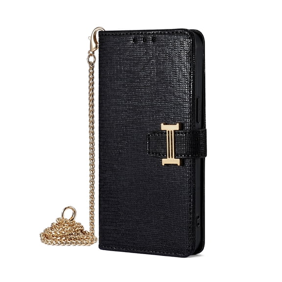 Case for TCL 50 XE Luxury Stylish Leather Flip Cover with Strong Magnetic Buckle Card Holder Wallet Pocket and Metal Shoulder Strap Dual-Layer Shockproof Case