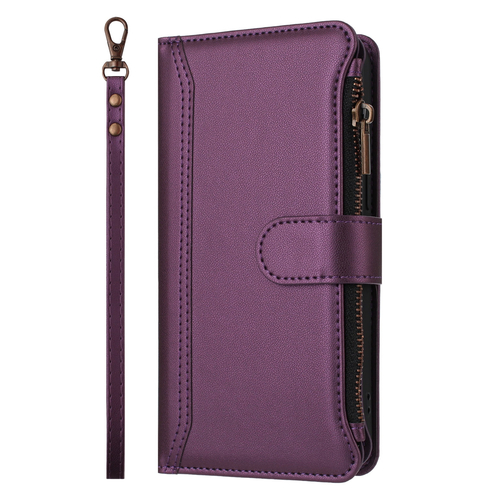Case for TCL K24 Classic Leather Phone Case with Detachable Wrist Strap Zipper Pocket Card Holder Kickstand Support Wireless Charging Shockproof Cover