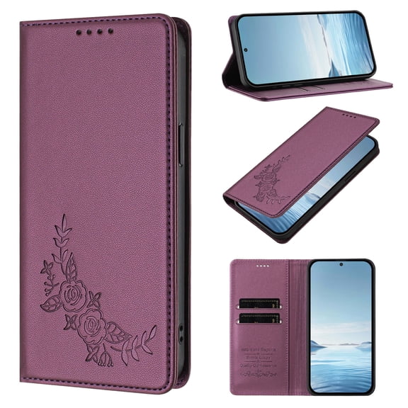 Case for TCL K32 / TCL K33, Shockproof PU Leather Flip Wallet Case with RFID Block Card Slots Stand Magnetic Phone Cover for TCL K32 / TCL K33, Violet