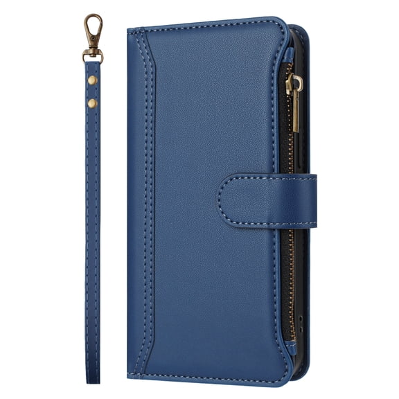 Case for TCL P10 Classic Leather Phone Case with Detachable Wrist Strap Zipper Pocket Card Holder Kickstand Support Wireless Charging Shockproof Cover