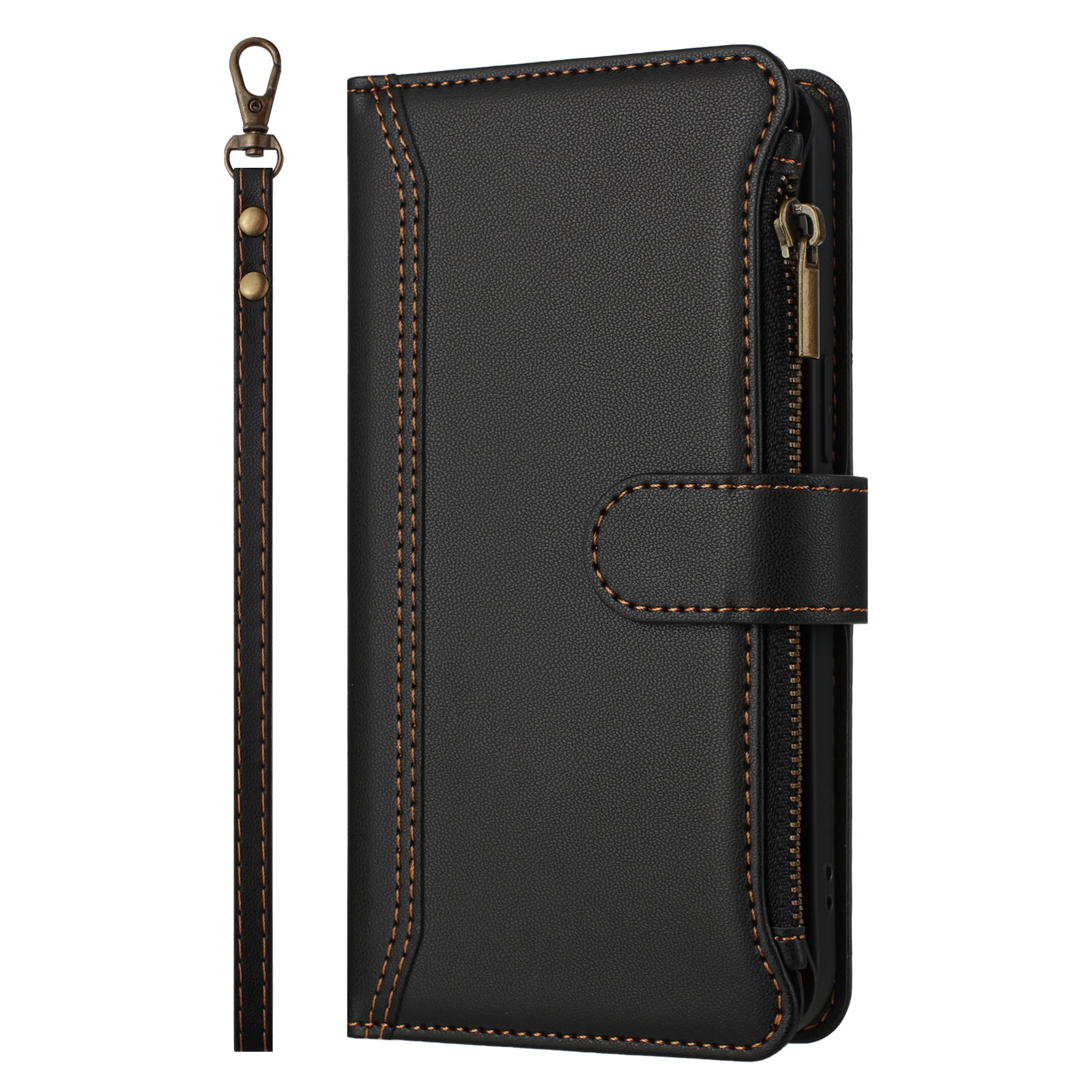 Case for TCL Stylus 5G Classic Leather Phone Case with Detachable Wrist Strap Zipper Pocket Card Holder Kickstand Support Wireless Charging Shockproof Cover