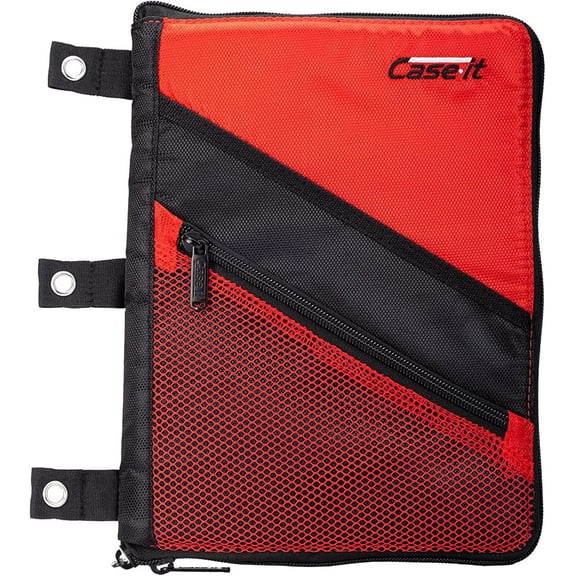 Case It Tablet Binder Accessory, Padded Tablet with 3 Steel Grommets, Fits Any Standard 3 Ring Letter Size Binder, Mesh Pocket on Front, Zipper Closure,TBT-100, Red