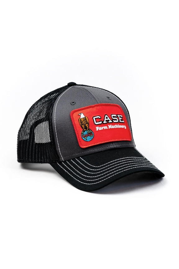 Case Tractor Hat, Gray and Black Mesh, Farm Machinery Eagle Logo, ECGBM