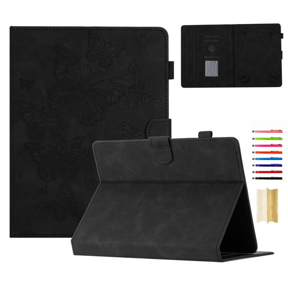 Case for Universal 6.5-7.5 Inch, Embossed PU Leather Folio Stand Cover Shockproof Drop Protective with Card Slots & Pen Holder for iPad / Samsung / Amazon Kindle / Lenovo / Onn - Black