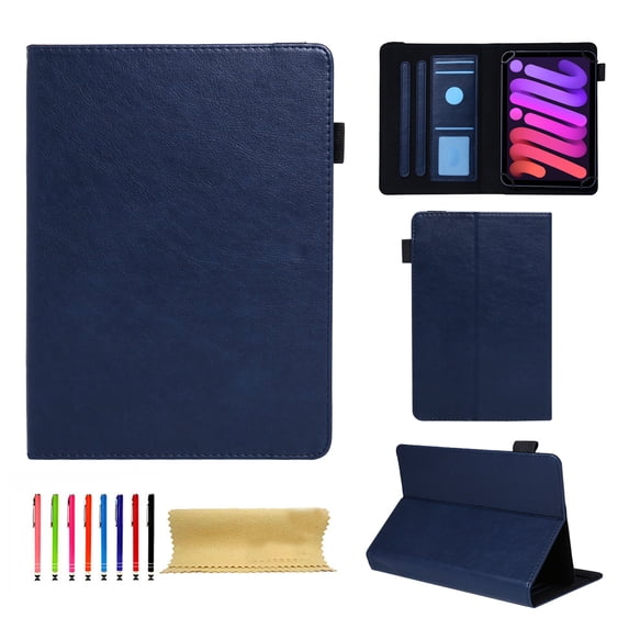 Case for Universal 7.5-8.5 Inch, PU Leather Folio Multi-Angle Viewing Stand Card Slots Case with Elastic Band Case Cover for iPad Mini 7.9 Series/Kindle Fire HD 8/Samsung Tab A 8.0, Darkblue