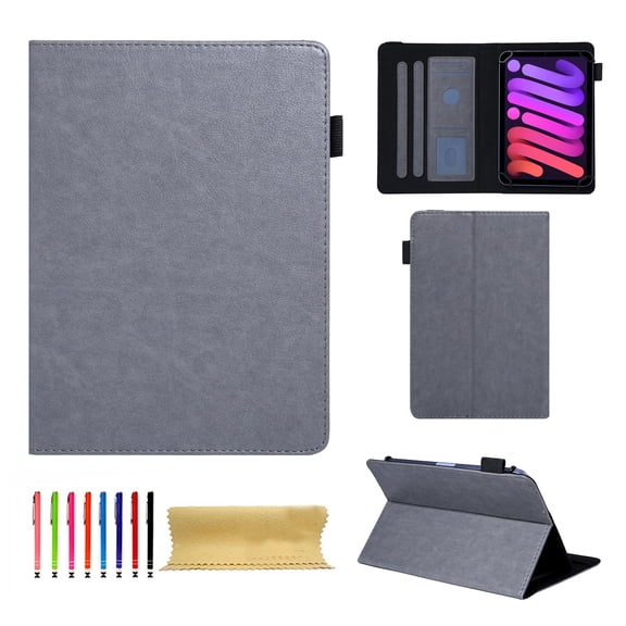 Case for Universal 7.5-8.5 Inch, PU Leather Folio Multi-Angle Viewing Stand Card Slots Case with Elastic Band Case Cover for iPad Mini 7.9 Series/Kindle Fire HD 8/Samsung Tab A 8.0, Gray