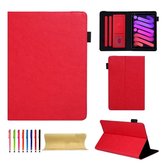 Case for Universal 7.5-8.5 Inch, PU Leather Folio Multi-Angle Viewing Stand Card Slots Case with Elastic Band Case Cover for iPad Mini 7.9 Series/Kindle Fire HD 8/Samsung Tab A 8.0, Red