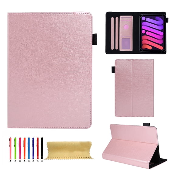 Case for Universal 7 Inch Android Tablet/Galaxy Tab A 7-Inch SM-T280 /Galaxy Tab 4 7" T230 /Onn 7 Inch, PU Leather Folio Multi-Angle Viewing Stand Card Slots Case with Elastic Band Case Cover,Rosegold