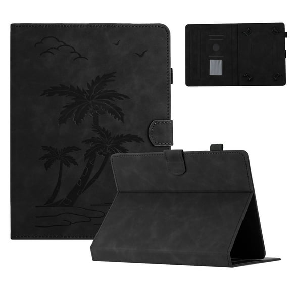 Case for Universal 9.5"-10.5" Inch  All Tablet Case Released,PU Leather Embossed Coconut Tree Slim Case with Pencil Holder Card Slot Protective Smart Cover,Black