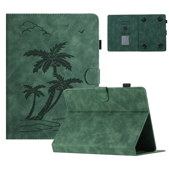 Case for Universal 9.5"-10.5" Inch All Tablet Case Released,PU Leather Embossed Coconut Tree Slim Case with Pencil Holder Card Slot Protective Smart Cover,Green